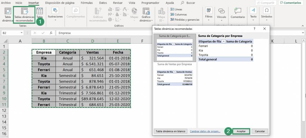 How to insert a timeline in Excel by creating a dynamic tab