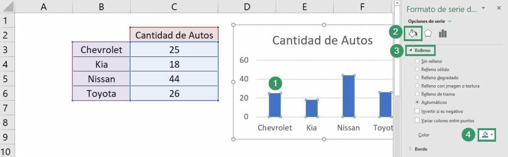How to modify the colors of an Excel chart