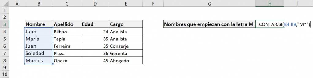 Excel contar.si contar si ejemplo asterisco comodin wildcard