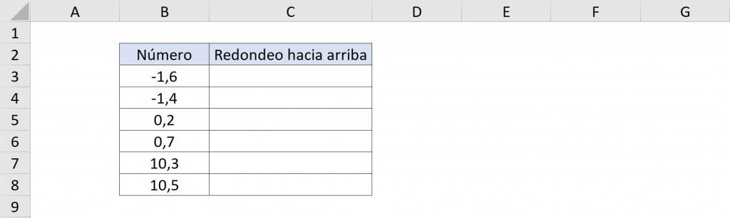 Primer ejemplo de REDONDEAR.MAS en Excel