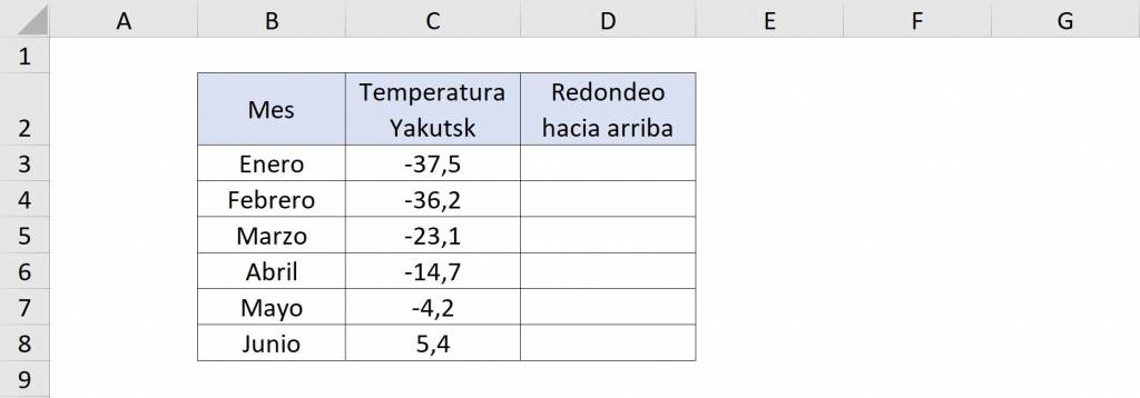 Example of ROUNDING MORE in Excel with negative numbers