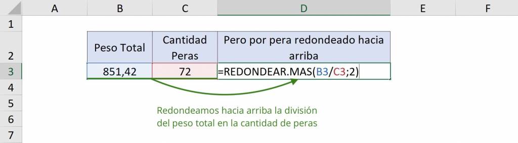 Sintaxis fórumla anidada REDONDEAR.MAS en Excel