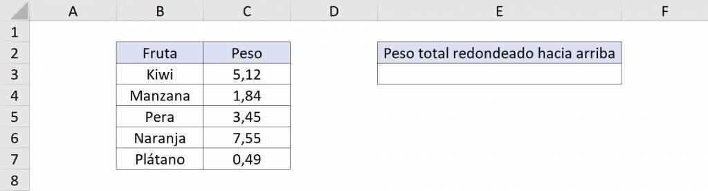 Ejemplo de funciones anidadas en REDONDEAR.MAS en Excel