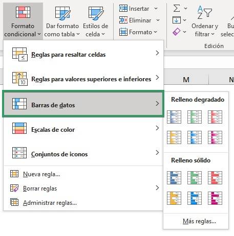 Formato condicional de barras de datos