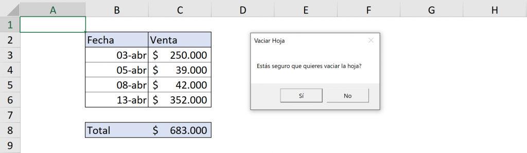 Ejemplo de MsgBox con IF en VBA de Excel