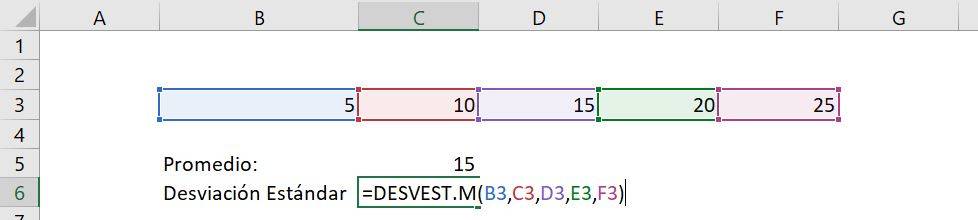 Excel calcular desviación estándar desvest desvest.m desvest.p ejemplo seleccionar argumentos de a uno