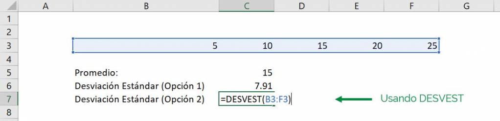 Excel calcular desviación estándar desvest desvest.m diferencias opción desvest