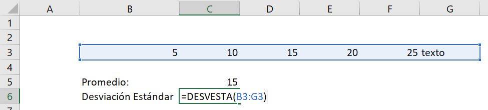Excel calcular desviación estándar desvest desvest.m desvesta desvestpa ejemplo texto incluido