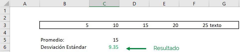 Excel calcular desviación estándar desvest desvest.m desvesta desvestpa ejemplo texto incluido resultado