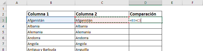 comparar dos columnas en excel comparar dos filas en excel