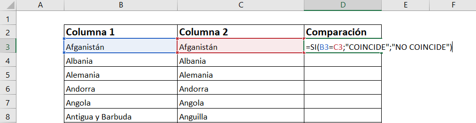 comparar dos columnas en excel y que devuelva un valor comparar dos celdas en excel