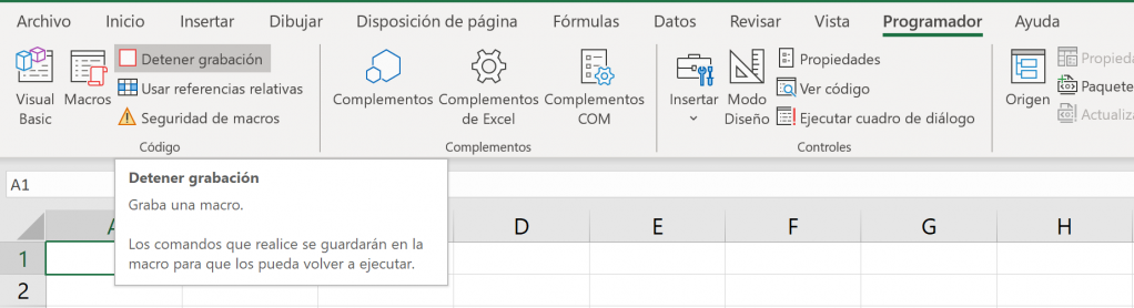 Primera Macro: Detener la grabación de la macro