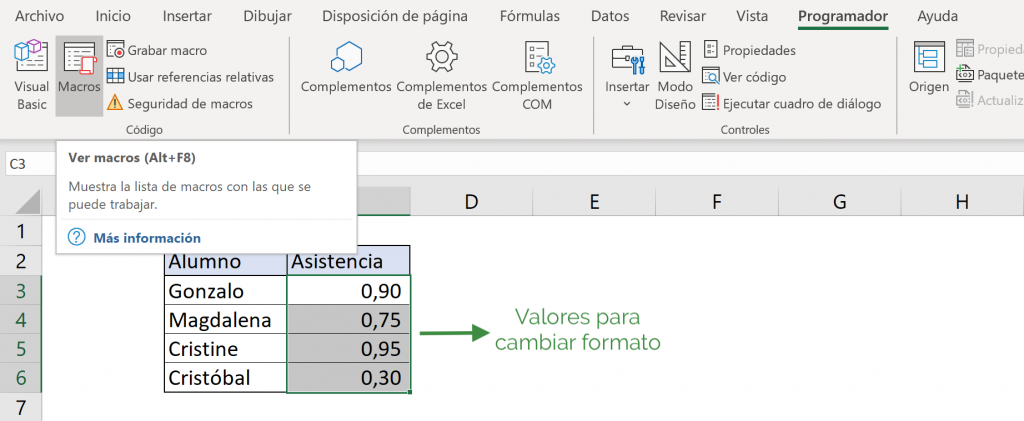 Click en Macros para ejecutarla