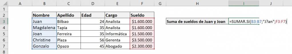 Excel sumar.si sumar si ejemplo signo interrogación comodin wildcard