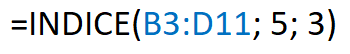 Formula showing how to use the Excel INDEX function 