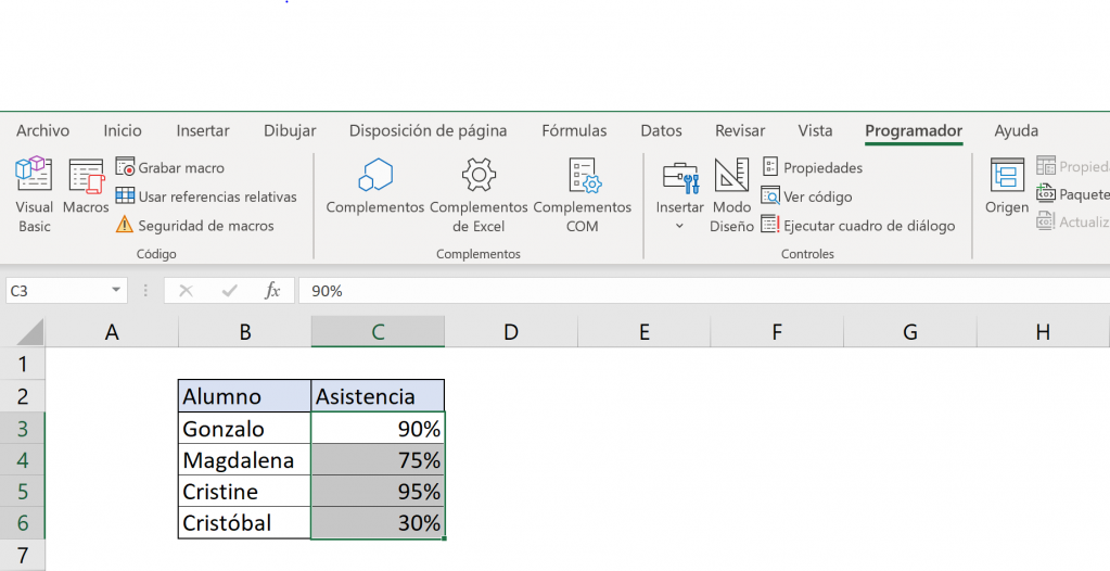 Resultados primera macro ejectuada