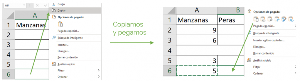 Copiar y pegar fórmulas de Excel.