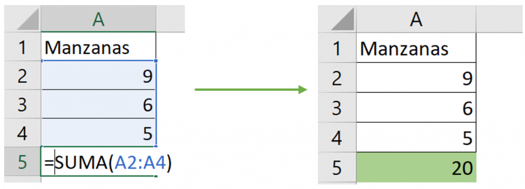 Insertar función Excel SUMA.