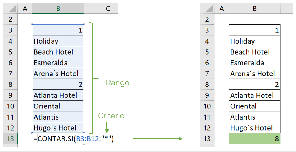 Count cells with text and wildcard character with COUNTIF function example