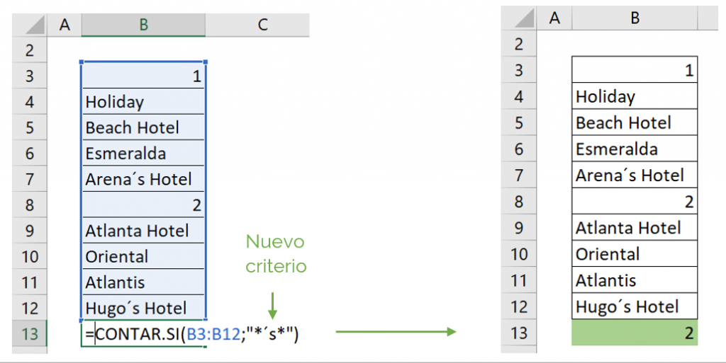 Count cells with text and wildcard character with COUNTIF function example 4.