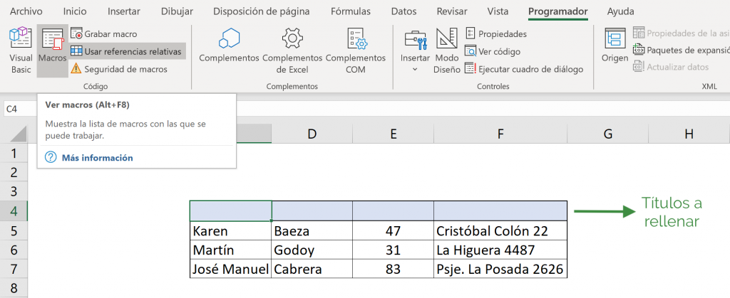 Macro relativa: ejecutar la macro