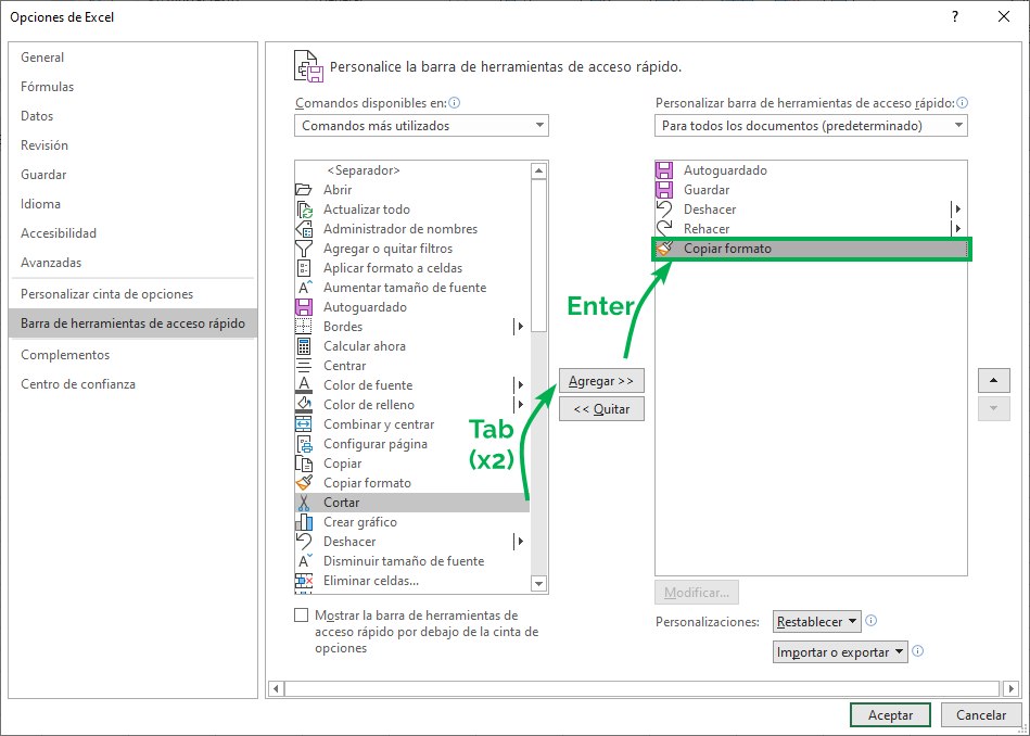 atajos del teclado en excel atajos en excel metodos abreviados en excel barra de acceso rapido excel