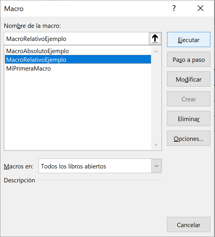 Macro relativa: seleccionar y ejecutar la macro