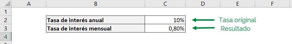 Excel función PAGO Excel pago pmt ejemplo formato tasa de interés anual a mensual simple compuesto resultados