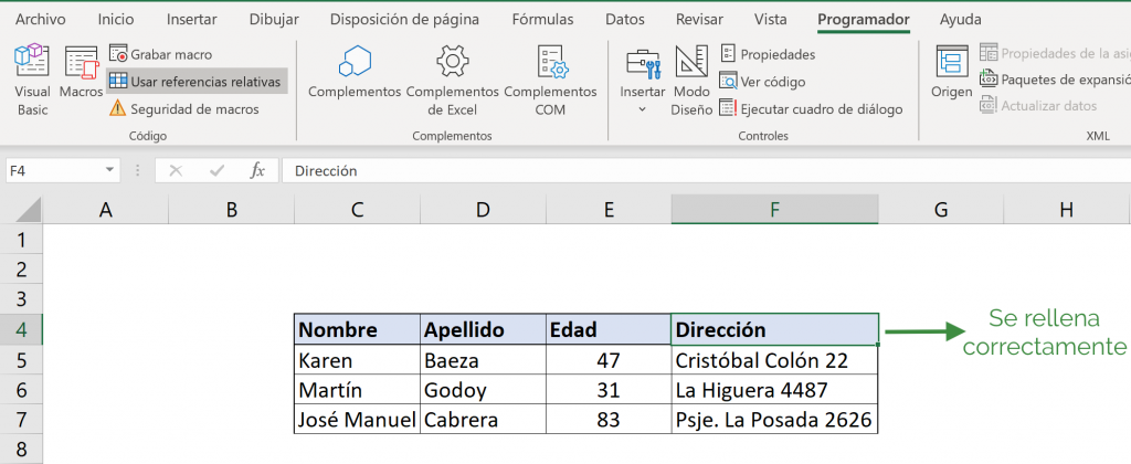 Macro relativa: ejecutada correctamente