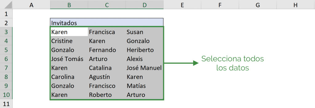 Selección de datos para encontrar duplicados en Excel