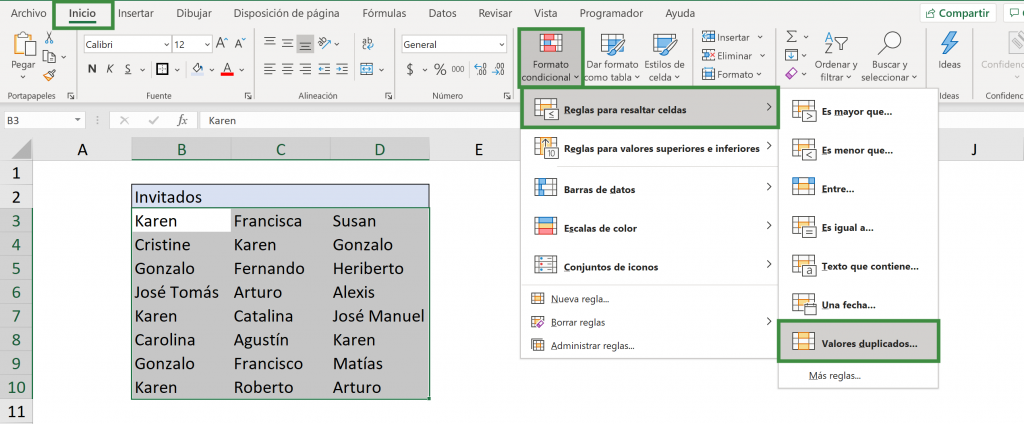 Cómo encontrar la opción de Dar Formato a Duplicados en Excel