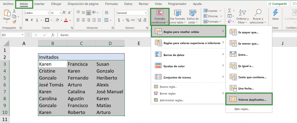 How to find the Format Duplicates option in Excel