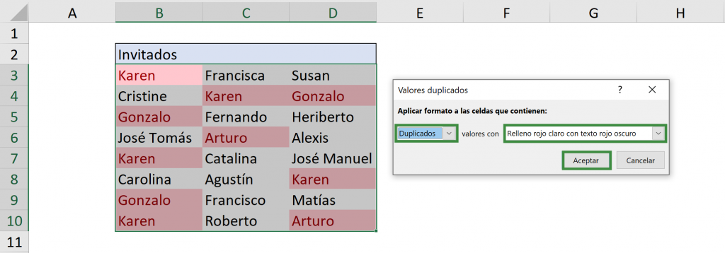 Elegir formato para duplicados en Excel