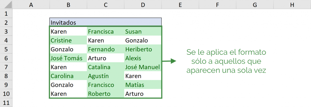 Result find unique in Excel