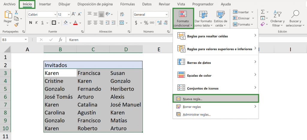 Create new conditional formatting rule in Excel