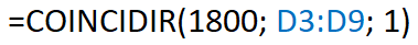 Formula que muestra cómo se utiliza la función COINCIDIR de Excel con una coincidencia menor que