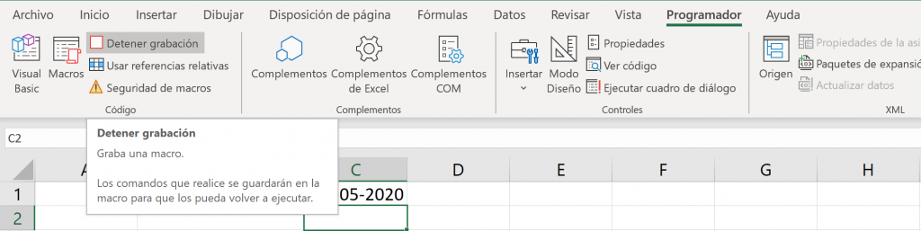 Anclar barra: Detener la grabación de la macro