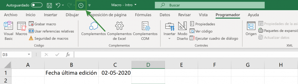 Anclar barra: ícono de macro instalado en la barra