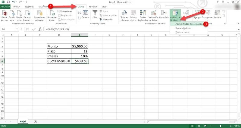 Como hacer escenarios en Excel