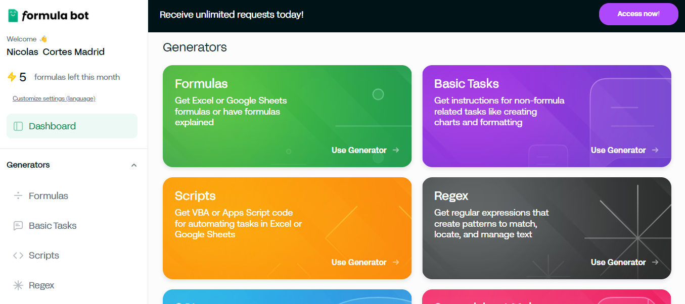 Interfaz de usuario gráfica formula bot complemento IA Excel