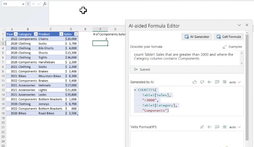 Este es el primer complemento IA en Excel que probamos es el AI-aided Formula Editor