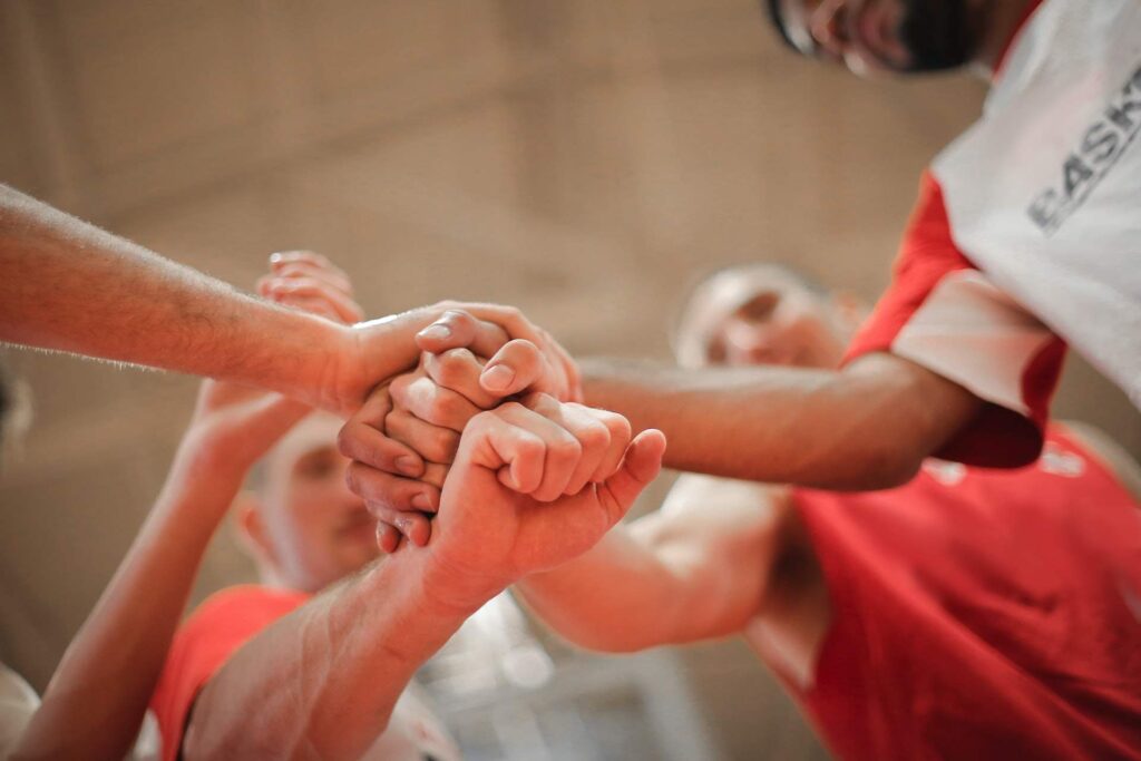 A collective sport team showing its strength of teamwork is part of the strengths or weaknesses that may exist.