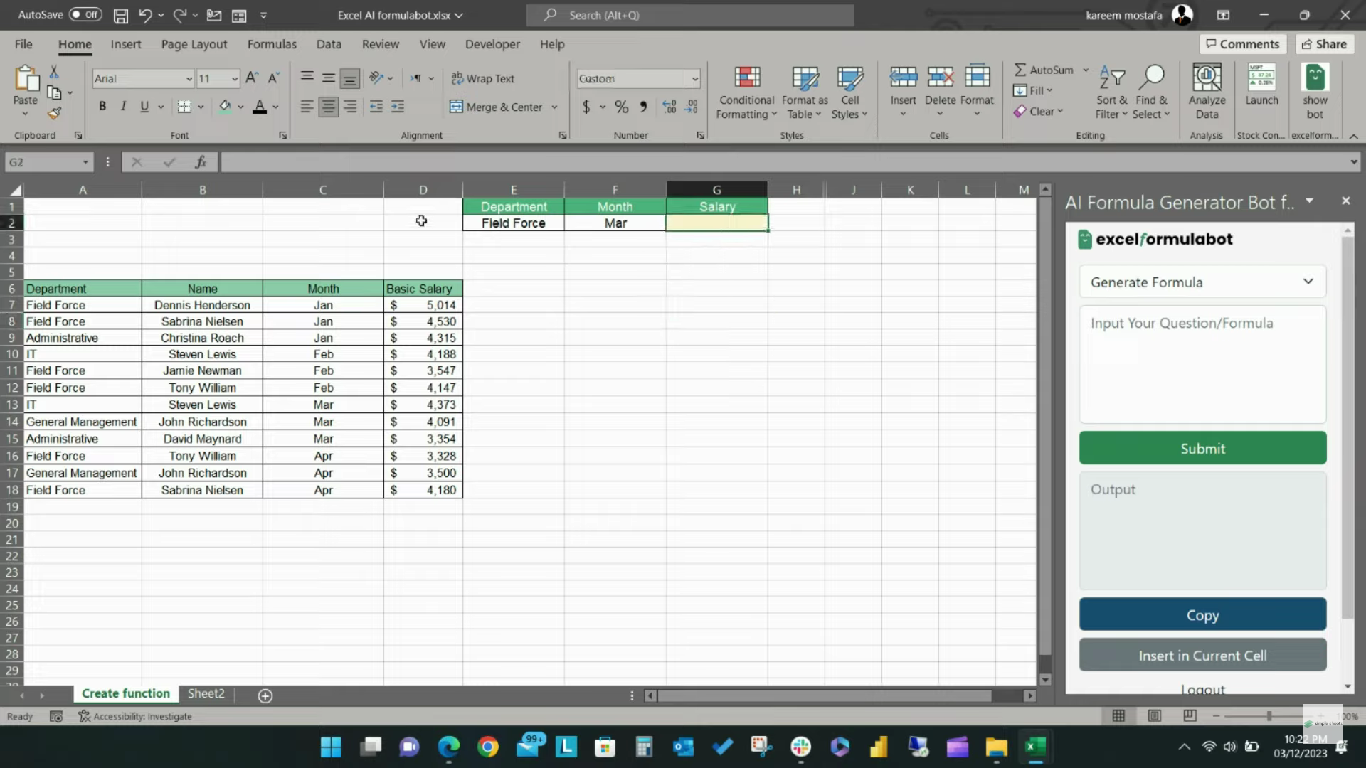 The third AI add-in in Excel that we tested the Formulabot 