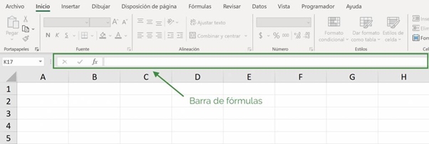 indicando la barra de formulas 