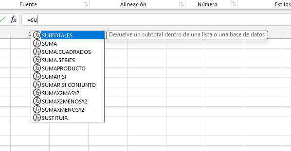 mostrar información de la barra de formula