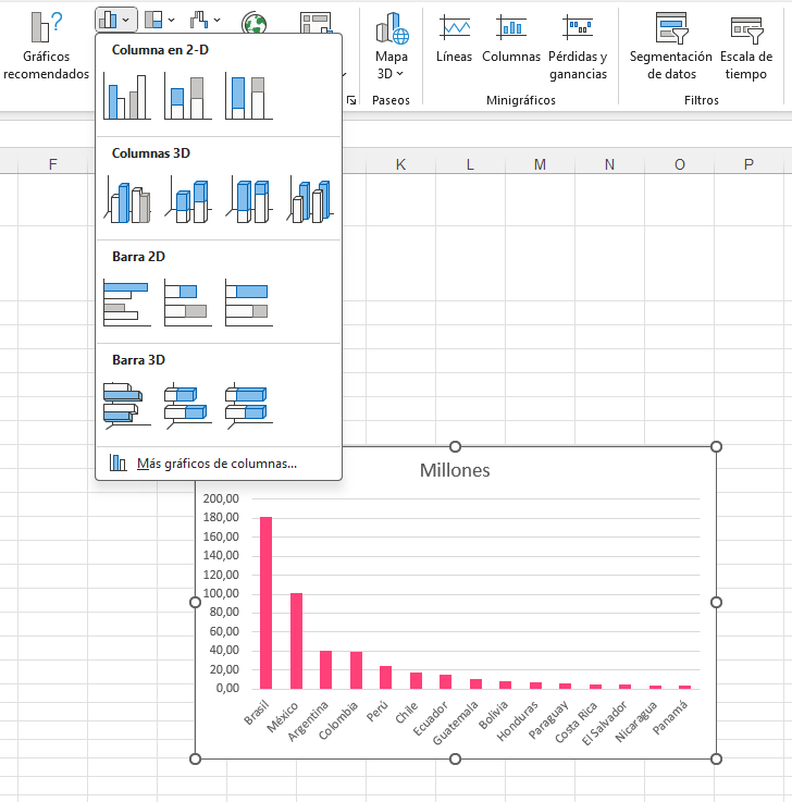 toolbar options in Excel 