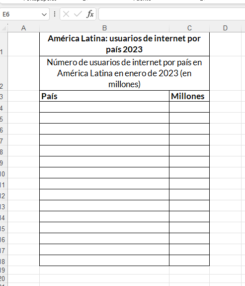 tabla en excel vacía 