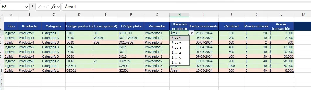 Inventario en Excel, paso 2