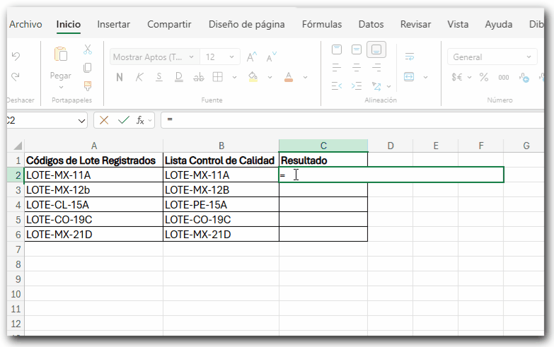 ¿Cómo usar la función IGUAL para comparar celdas de dos columnas?