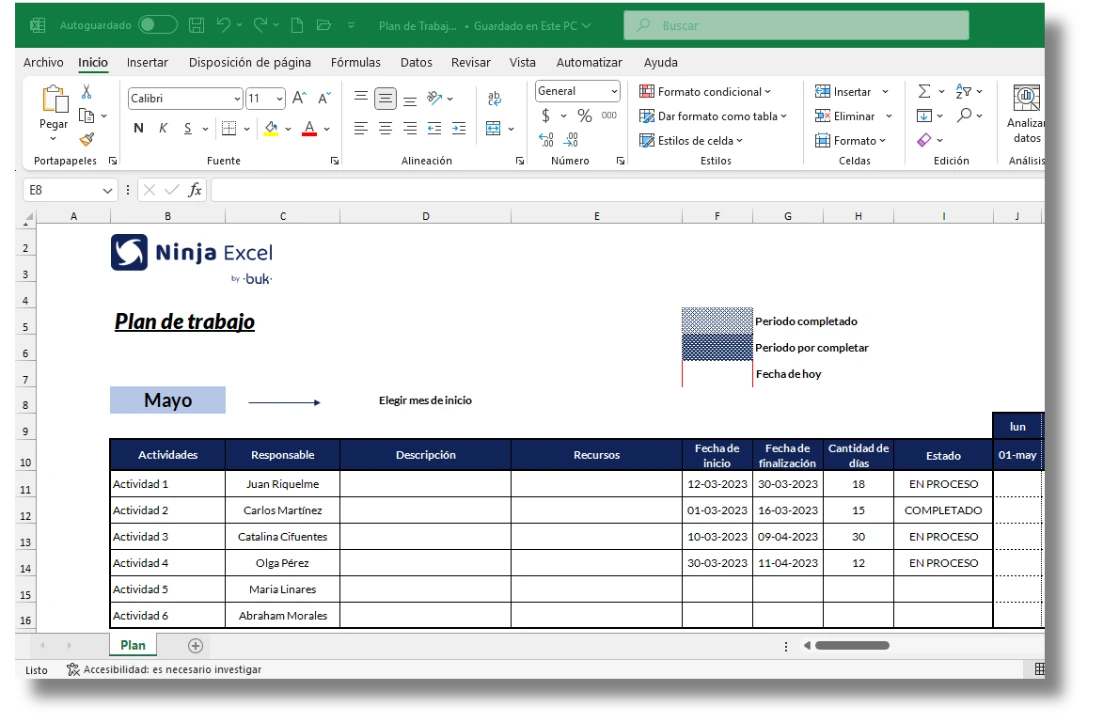 Ejemplo de plan de trabajo en Excel (descarga gratuita)